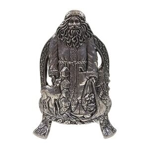 Carson VTG Christmas Santa Deer Nature Ornate Jar/Candle Holder Pewter Old World